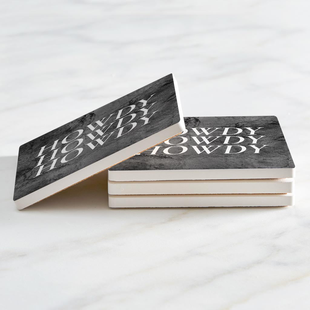 Minimalistic B&W Texas Textured Howdy | Absorbent Coasters | Set of 4 | Min 2