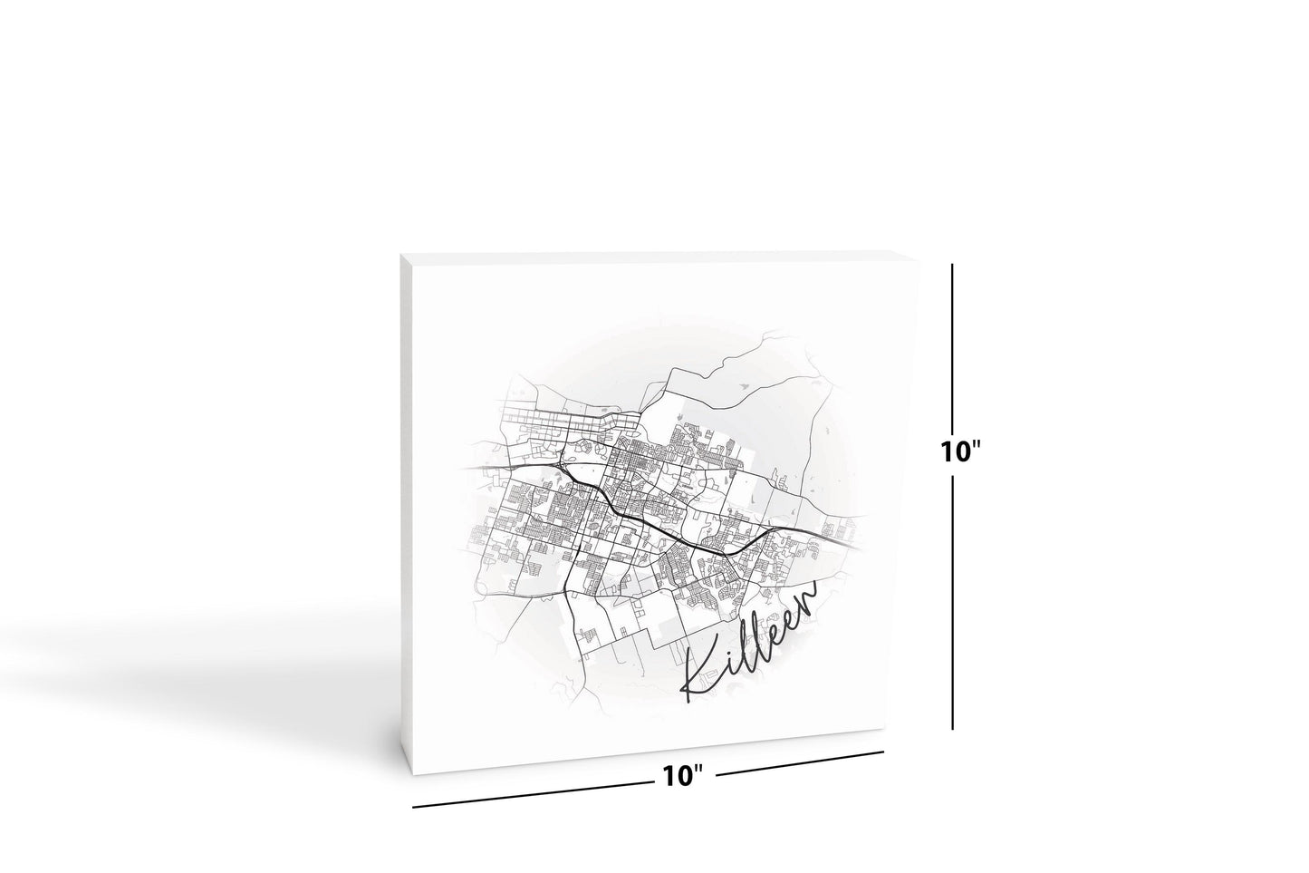 Minimalistic B&W Texas Killeen Circle Map | Wood Block | Eaches | Min 2