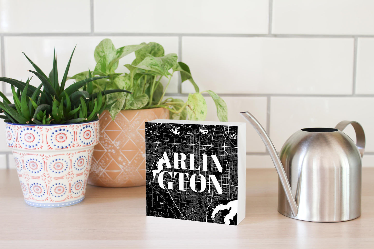 Minimalistic B&W Texas Arlington Map | Wood Block | Eaches | Min 4