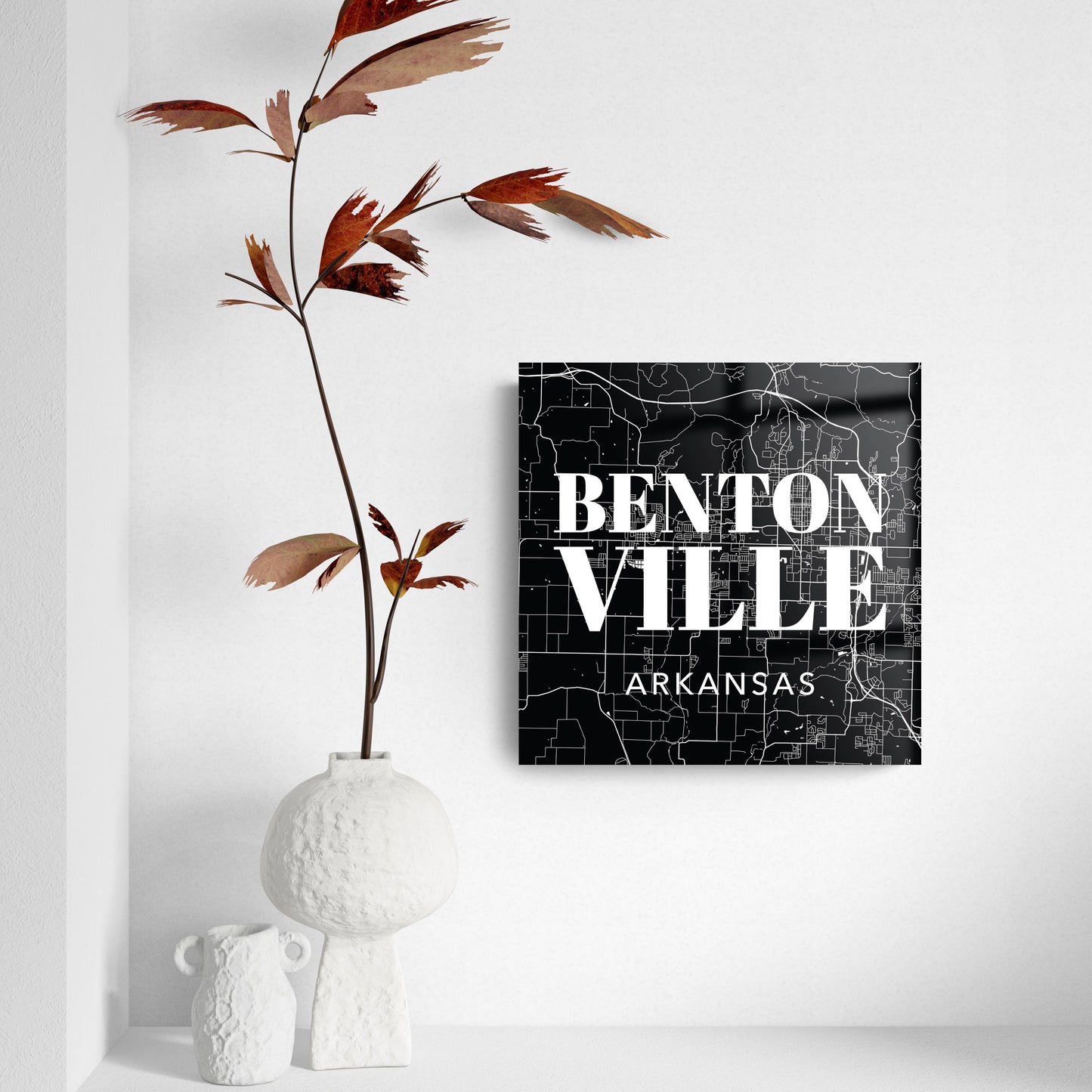 Minimalist B&W Arkansas Bentonville Map State | Hi-Def Glass Art | Eaches | Min 2