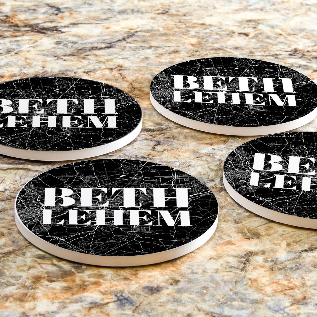 Minimalistic B&W Pennsylvania Bethlehem Map | Absorbent Coasters | Set of 4 | Min 2