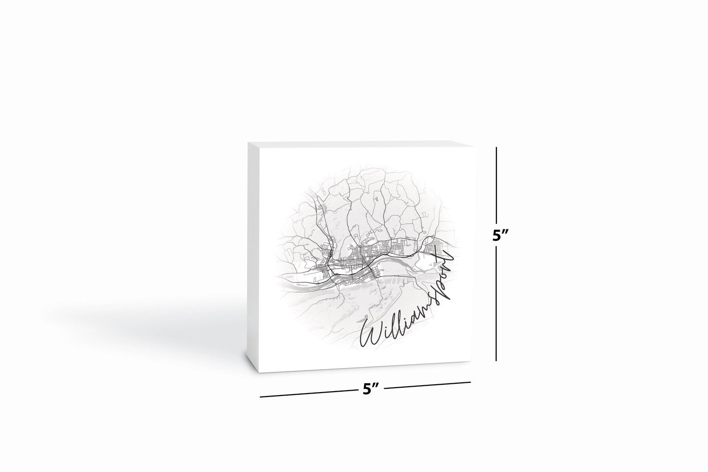 Minimalistic B&W Pennsylvania Williamsport Circle Map | Wood Block | Eaches | Min 4