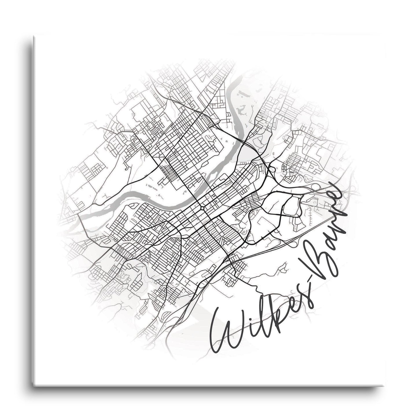 Minimalistic B&W Pennsylvania Wilkes Barre Circle Map | Hi-Def Glass Art | Eaches | Min 1