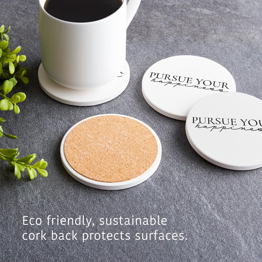 Minimalistic B&W Pennsylvania Happiness Quip | Absorbent Coasters | Set of 4 | Min 2