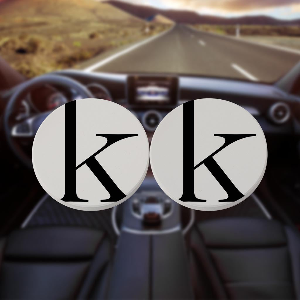 Minimalist Monogram K Circle | Absorbent Car Coasters | Set of 2 | Min 4
