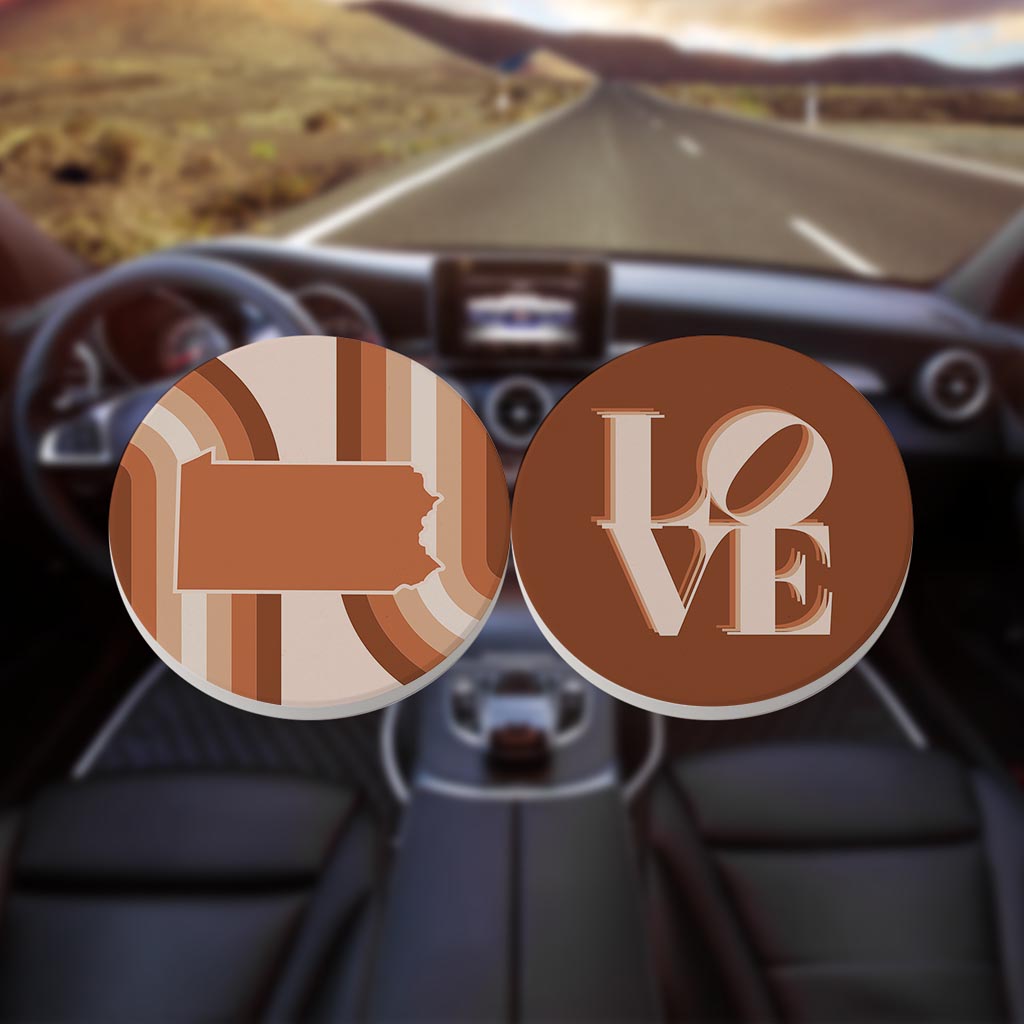 Modern Minimalist Pennsylvania State Love Dark| Absorbent Car Coasters | Set of 2 | Min 4