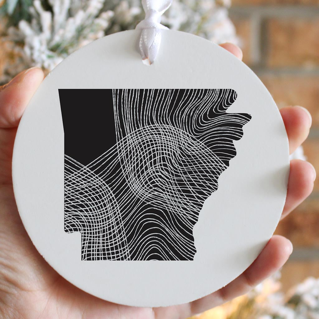 B&W Minimalist Arkansas Fluid Lines | Wood Ornament | Eaches | Min 6