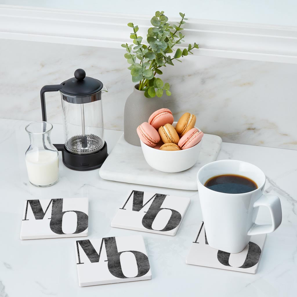 Minimalist B&W Missouri White Initials | Absorbent Coasters | Set of 4 | Min 2