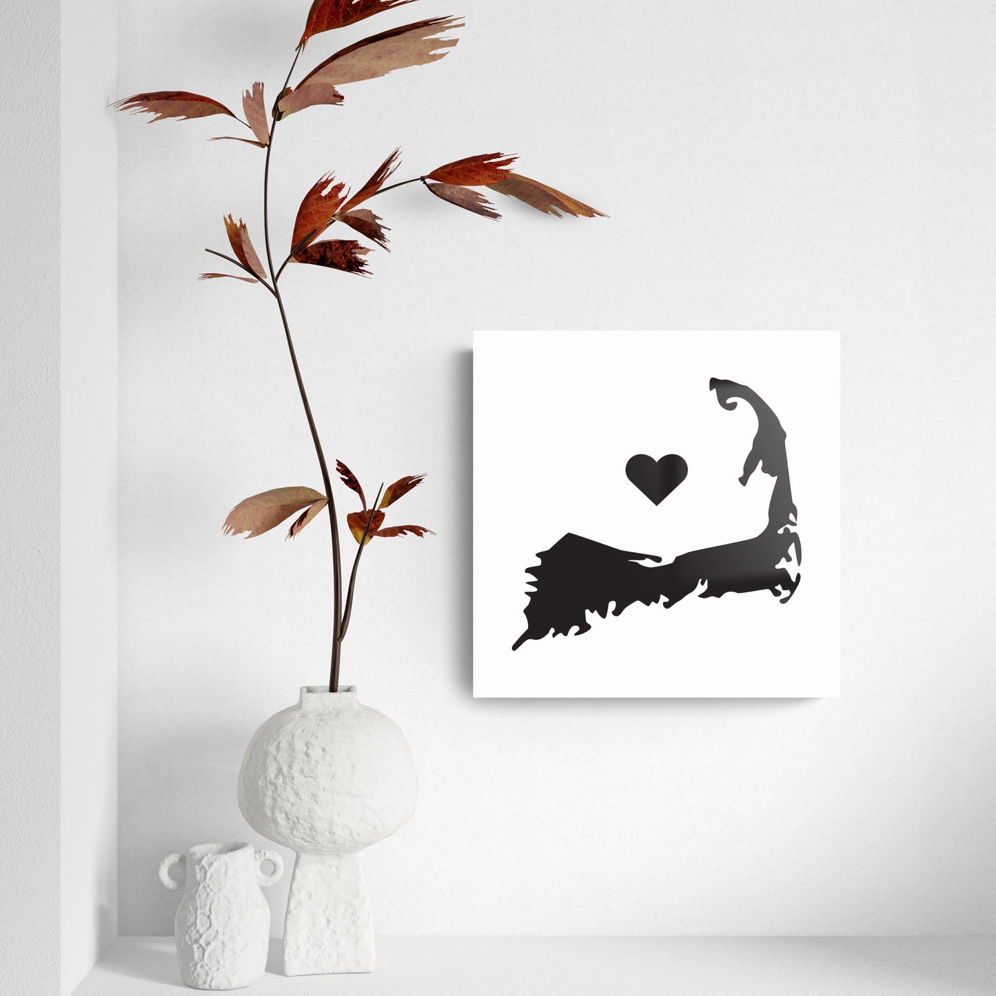 Minimalistic B&W Cape Cod With Heart | Hi-Def Glass Art | Eaches | Min 2