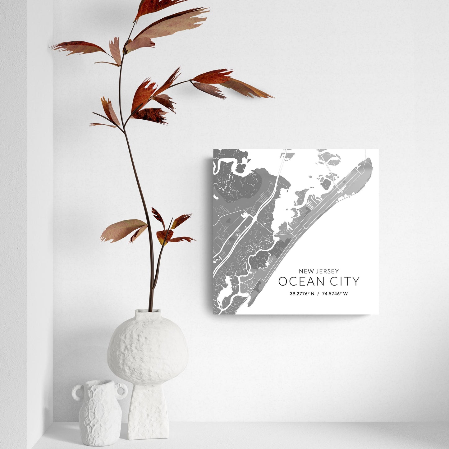 Ocean City Nj Minimalistic Map With Coordinates | Hi-Def Glass Art | Eaches | Min 2