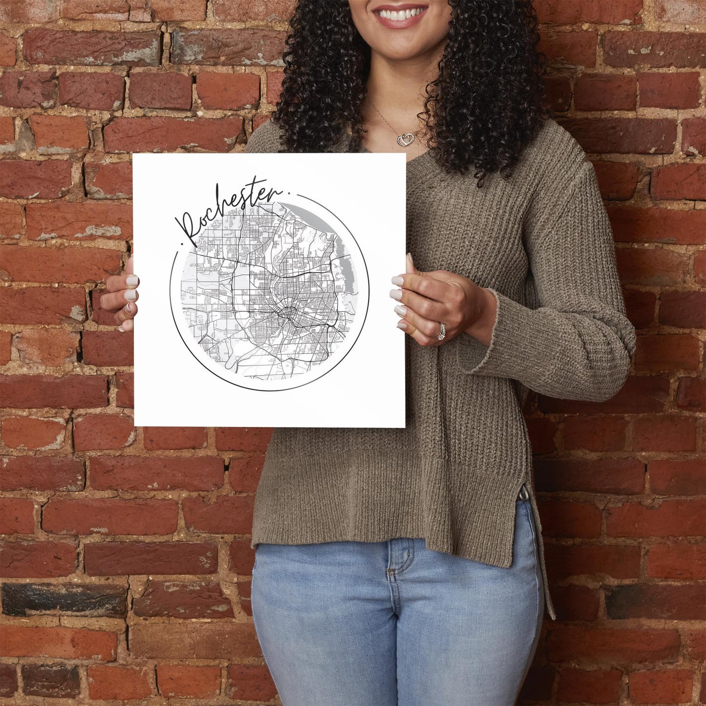 Minimalistic B&W New York Rochester Circle Map | Hi-Def Glass Art | Eaches | Min 1
