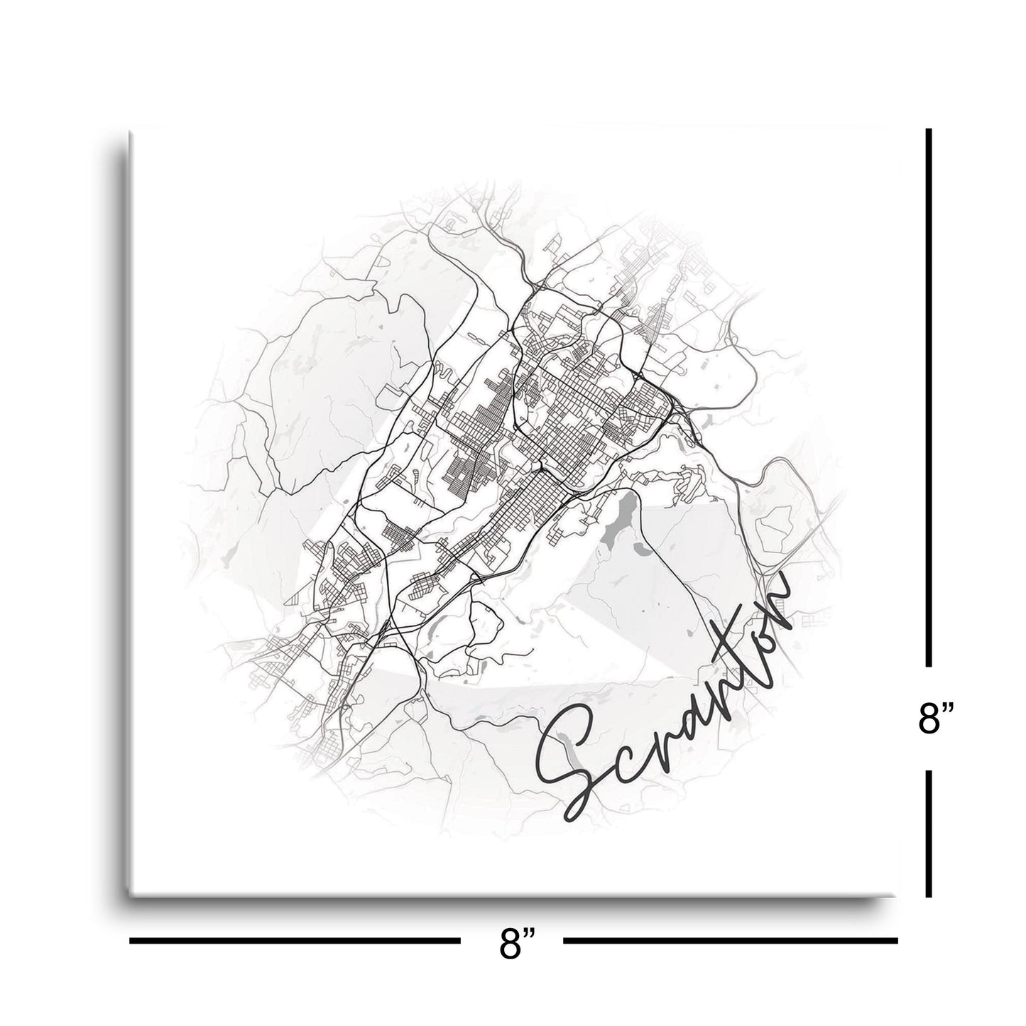 Minimalistic B&W Pennsylvania Scranton Circle Map | Hi-Def Glass Art | Eaches | Min 2