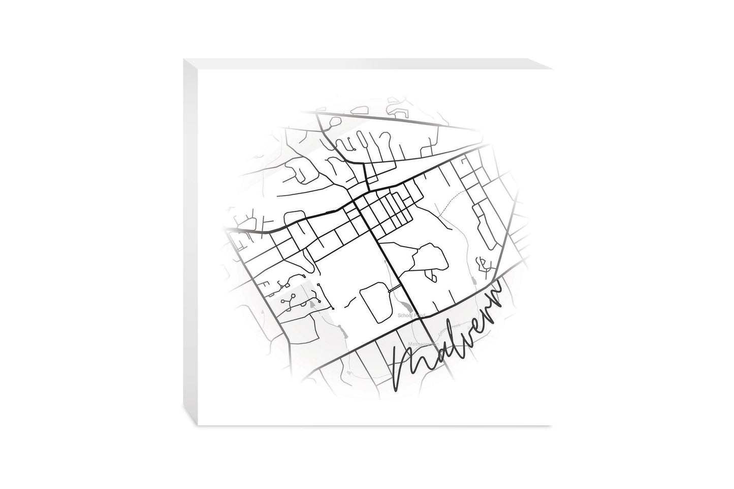 Minimalistic B&W Pennsylvania Malvern Circle Map | Wood Block | Eaches | Min 2