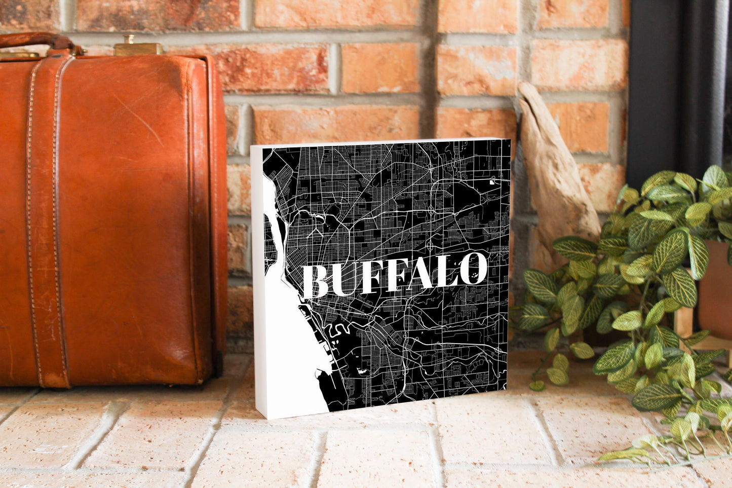 Minimalistic B&W New York Buffalo Map | Wood Block | Eaches | Min 2