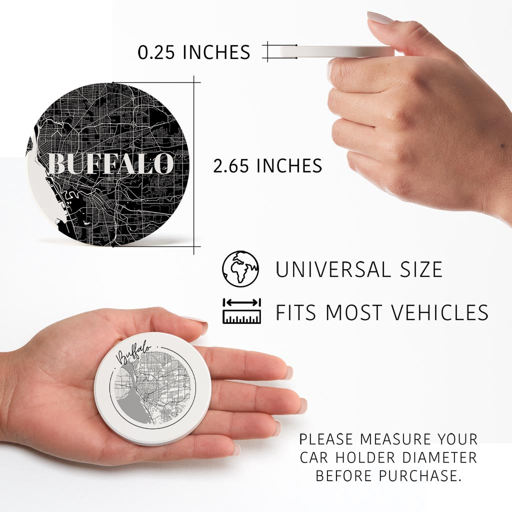 Minimalistic B&W New York Buffalo Maps| Absorbent Car Coasters | Set of 2 | Min 4