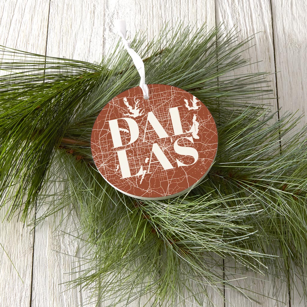 Modern Minimalist Dallas Texas Map | Wood Ornament | Eaches | Min 6