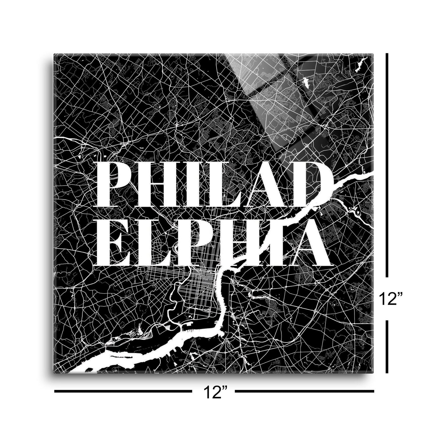 Minimalistic B&W Pennsylvania Philadelphia Map | Hi-Def Glass Art | Eaches | Min 1