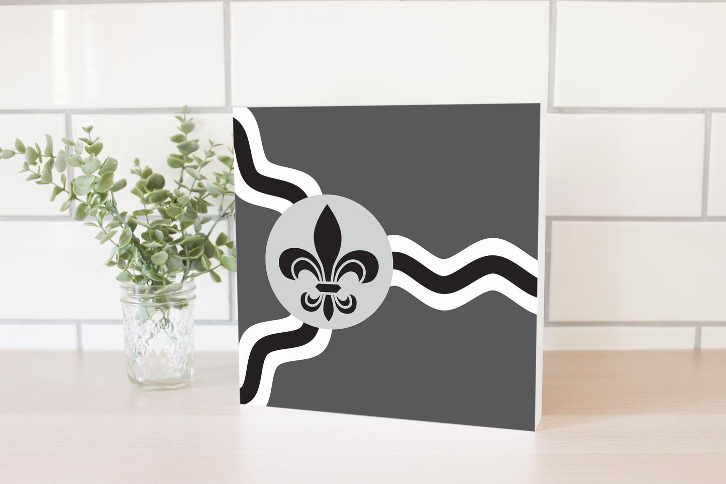 Minimalist B&W Missouri St Louis Flag | Wood Block | Eaches | Min 2