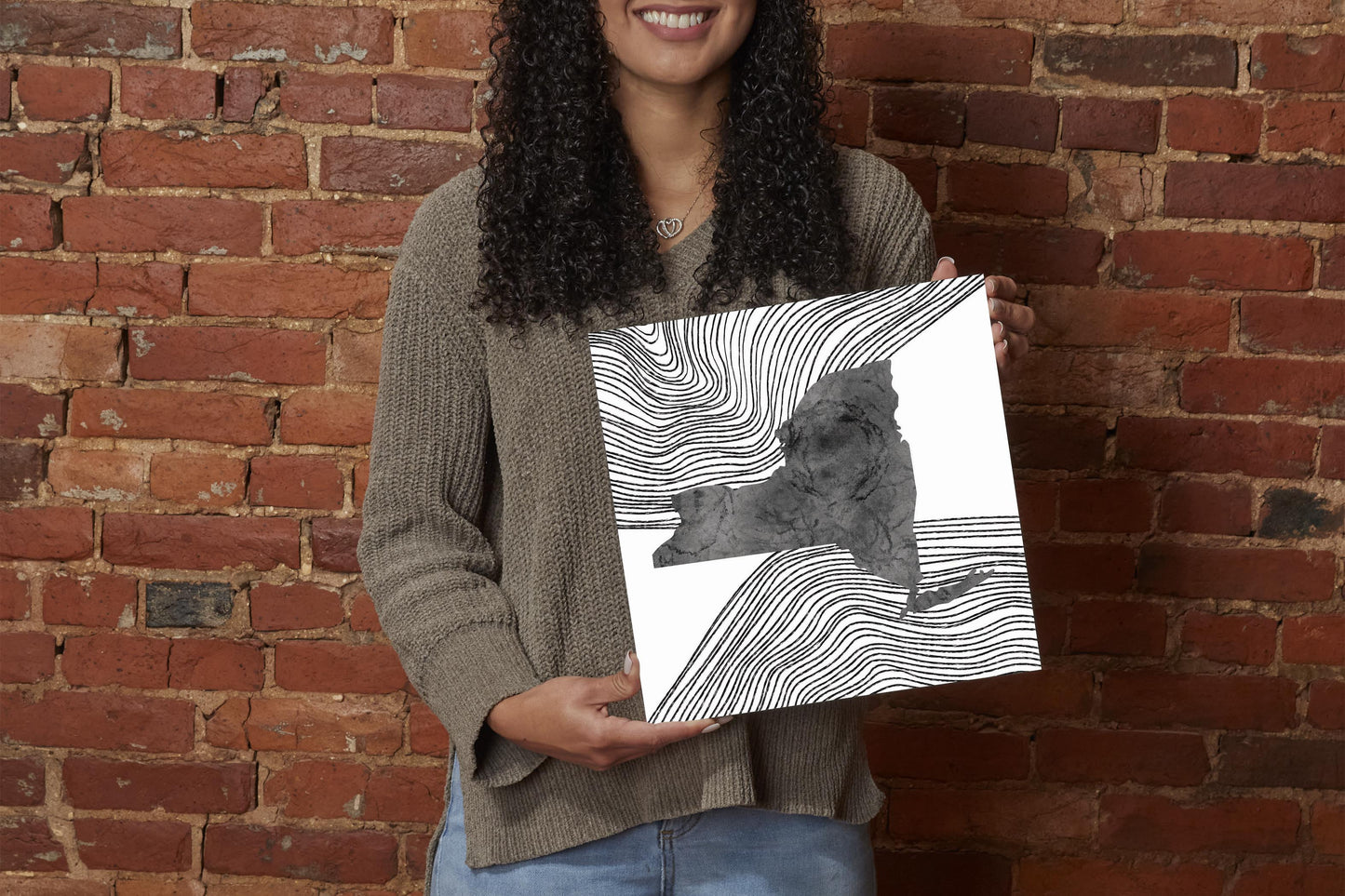 Minimalistic B&W New York State With Fluid Lines | Wood Sign | Eaches | Min 2