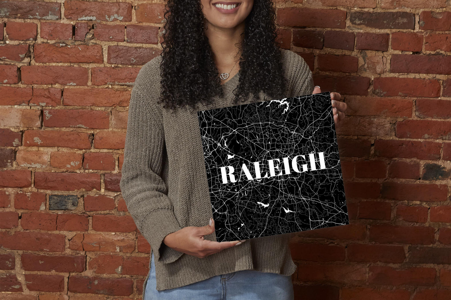 Minimalistic B&W North Carolina Raleigh Map | Wood Sign | Eaches | Min 2