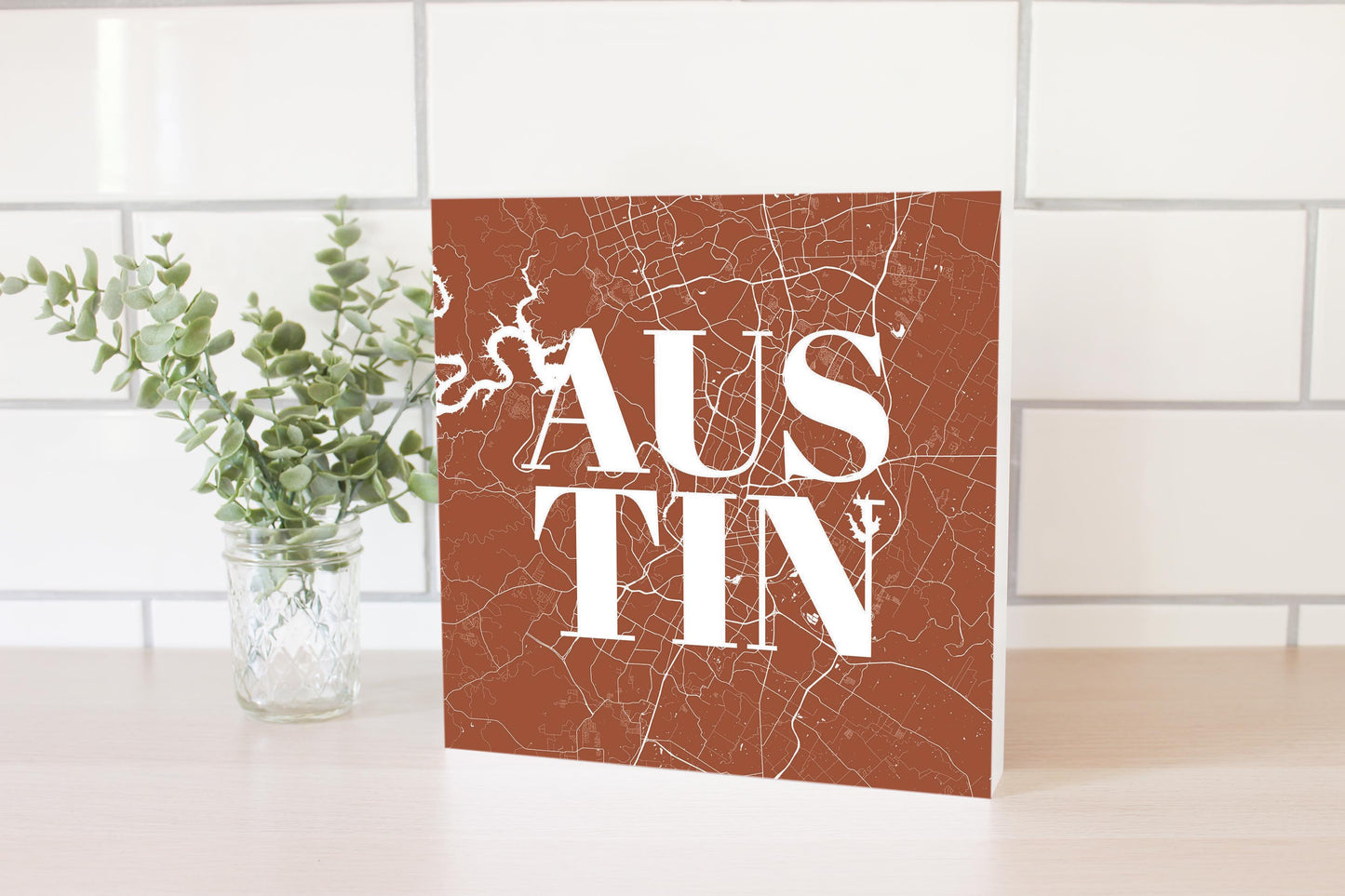 Modern Minimalist Texas Austin Map | Wood Block | Eaches | Min 2