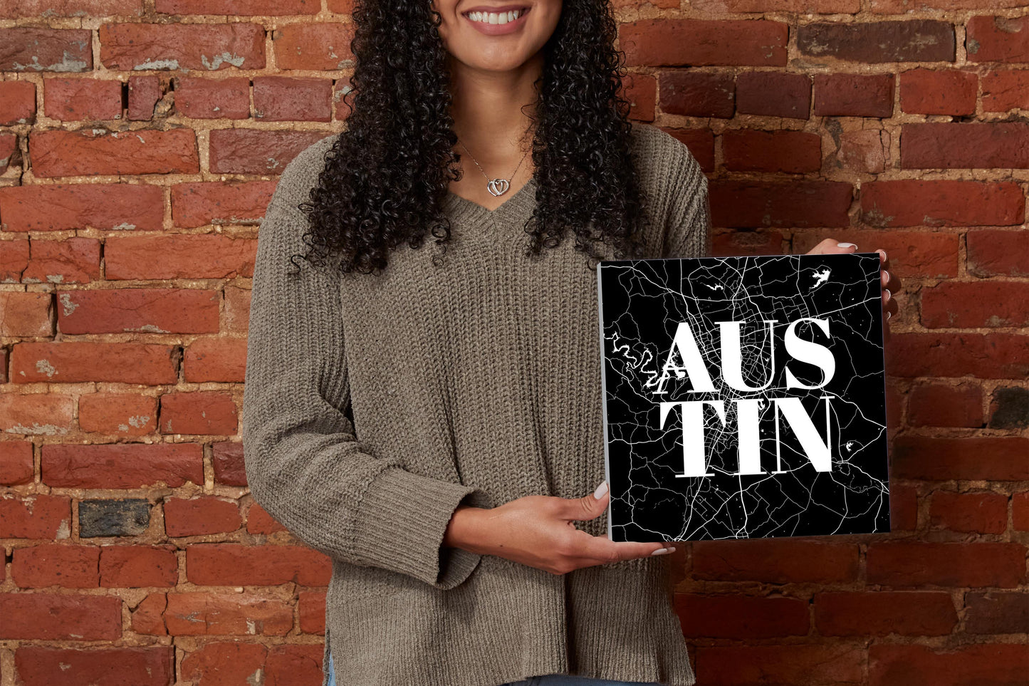 Modern Black Austin Map | Wood Block | Eaches | Min 2