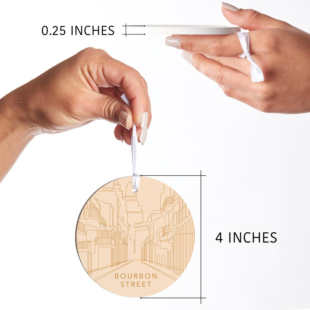 Modern Minimalist Louisiana Bourbon Street Line Drawing| Wood Ornament | Eaches | Min 6