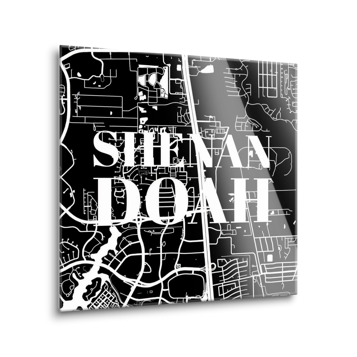 Minimalistic B&W Texas Shenandoah Map | Hi-Def Glass Art | Eaches | Min 2