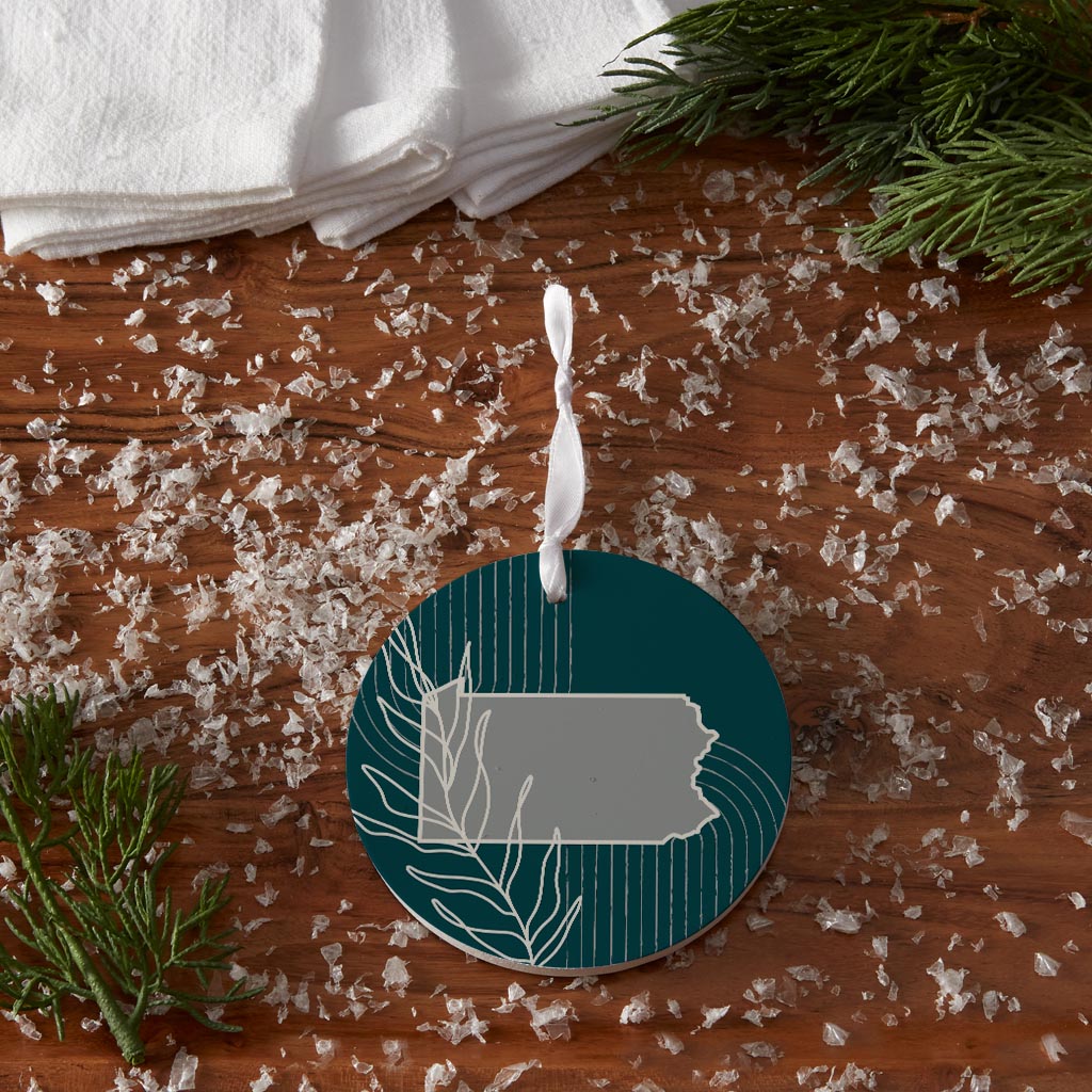 Modern Minimalist Pennsylvania Shape With Leaf| Wood Ornament | Eaches | Min 6