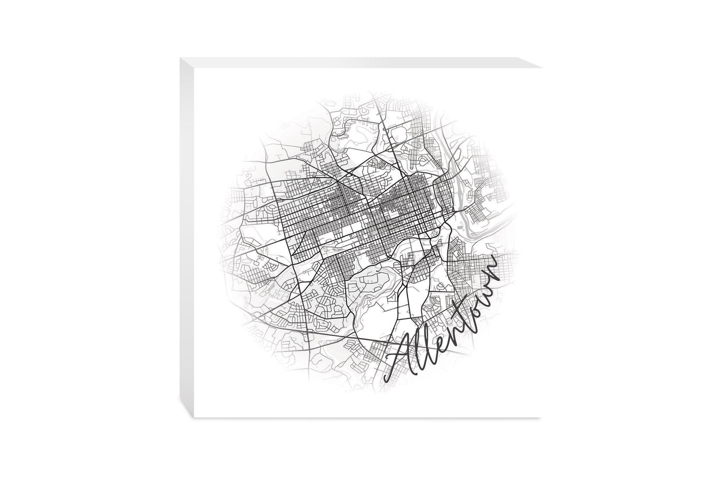 Minimalistic B&W Pennsylvania Allentown Circle Map | Wood Block | Eaches | Min 2