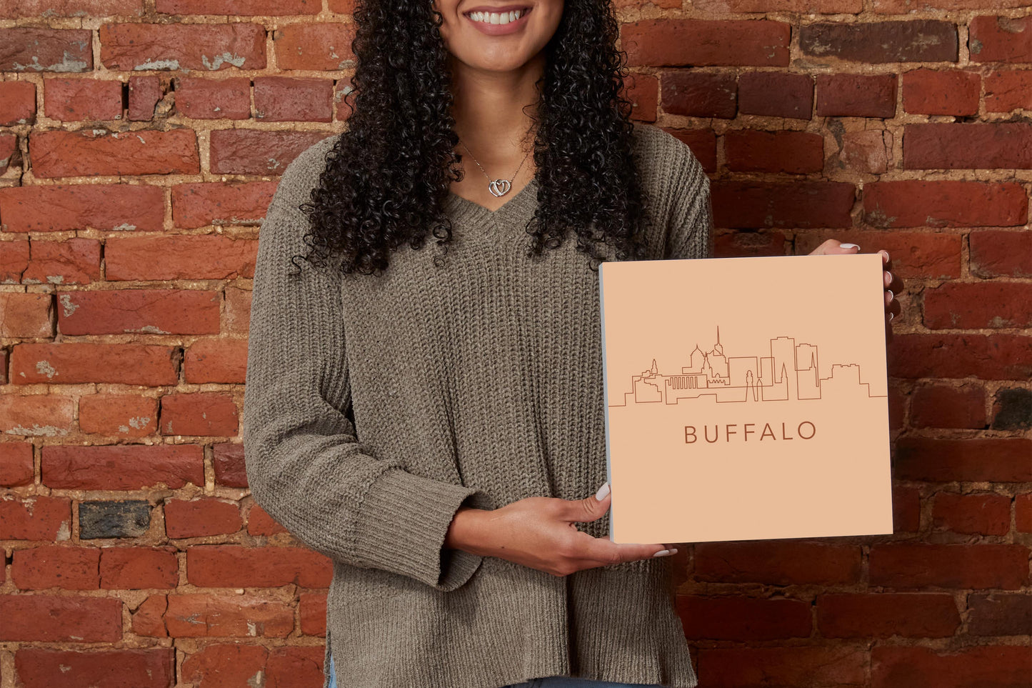 Modern Minimalistic New York Buffalo Skyline | Wood Block | Eaches | Min 2