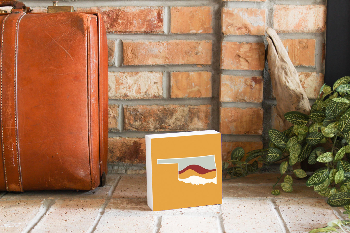 Modern Minimalist Oklahoma Orange Retro State Shape With Hills | Wood Block | Eaches | Min 4