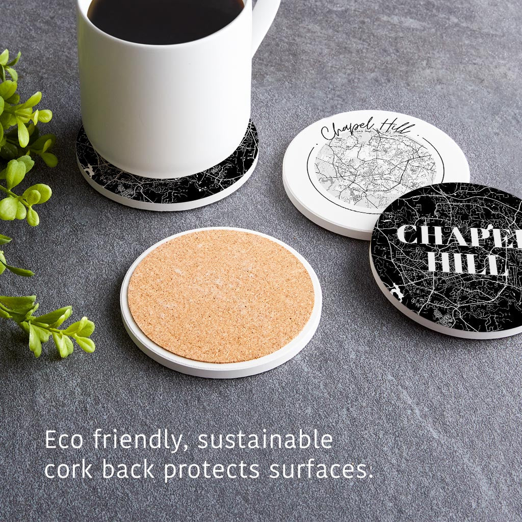 Minimalistic B&W North Carolina Chapel Hill Maps | Absorbent Coasters | Set of 4 | Min 2