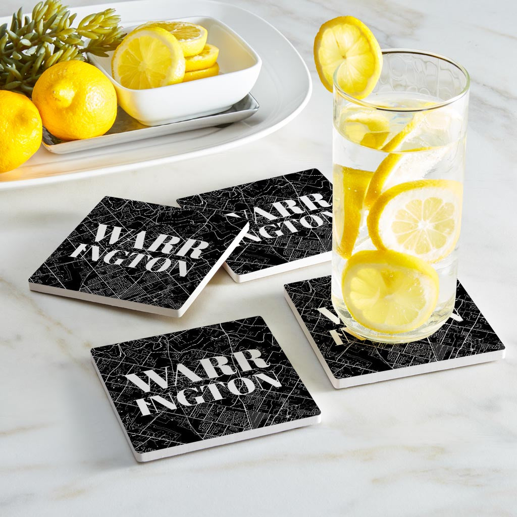 Minimalistic B&W Pennsylvania Warrington Map | Absorbent Coasters | Set of 4 | Min 2
