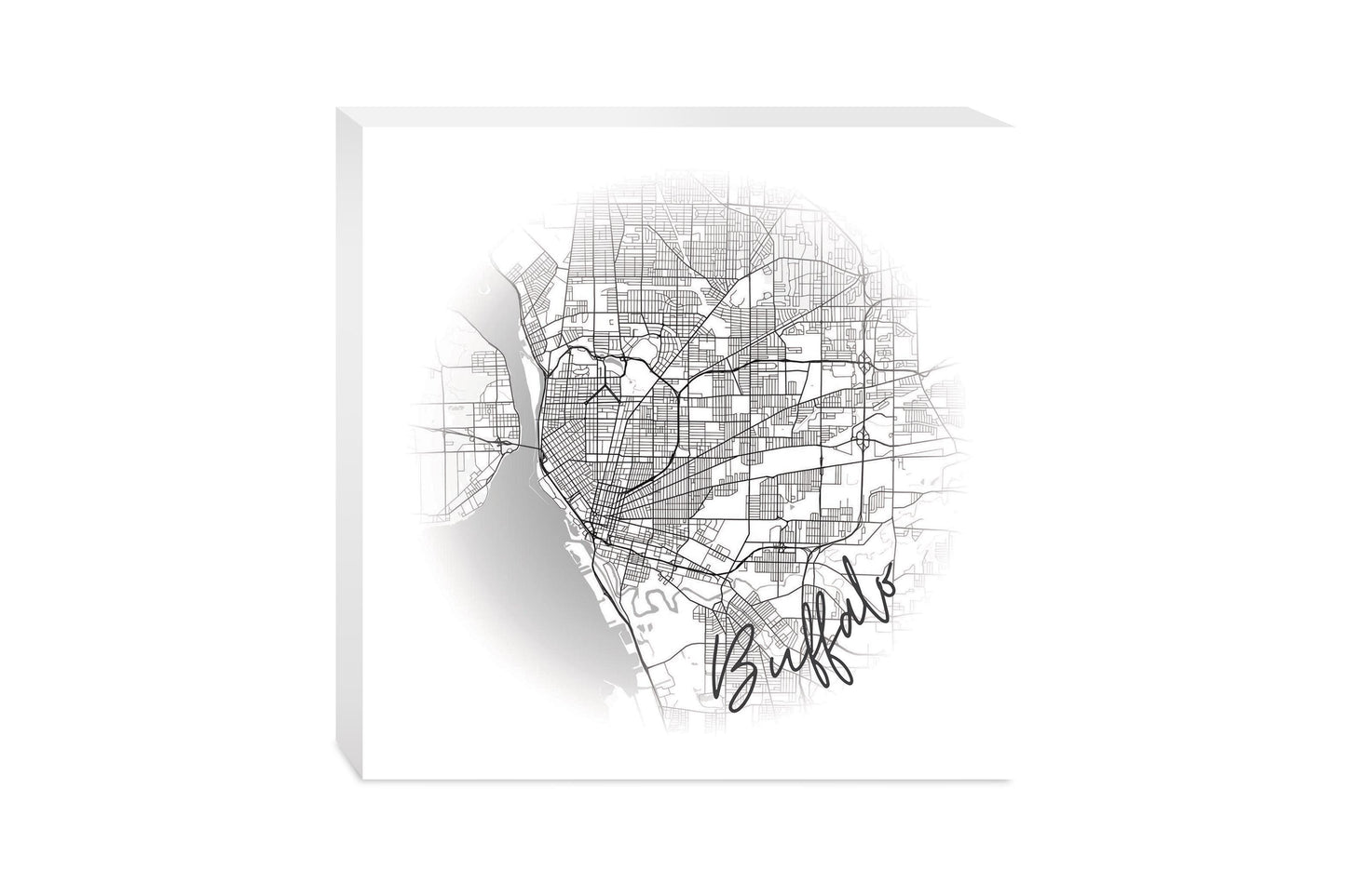 Minimalistic B&W New York Buffalo Faded Circle Map | Wood Block | Eaches | Min 2