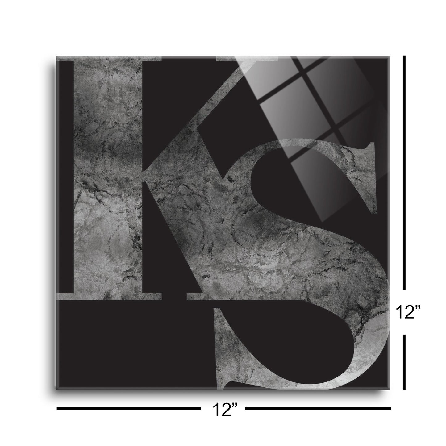 Minimalist B&W Kansas Black Initials | Hi-Def Glass Art | Eaches | Min 1