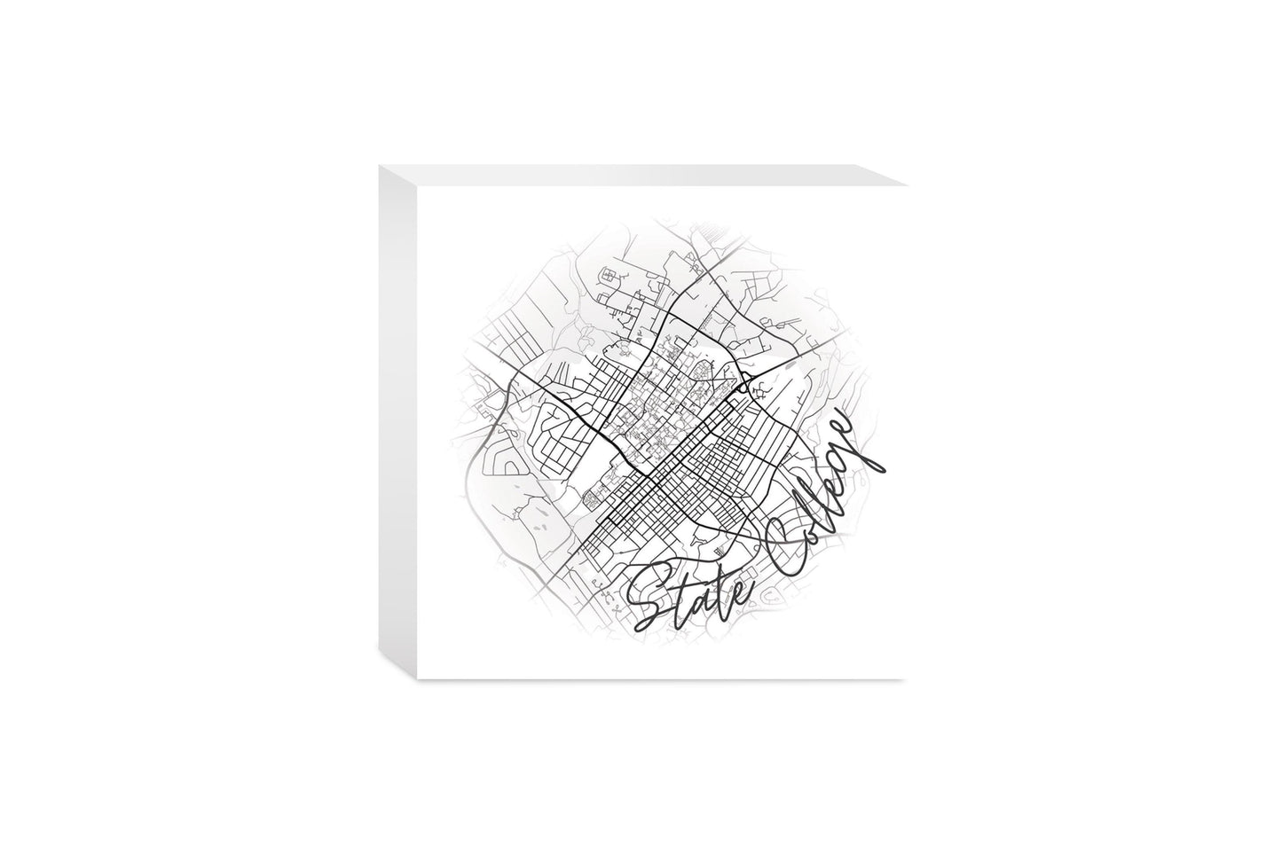 Minimalistic B&W Pennsylvania State College Circle Map | Wood Block | Eaches | Min 4
