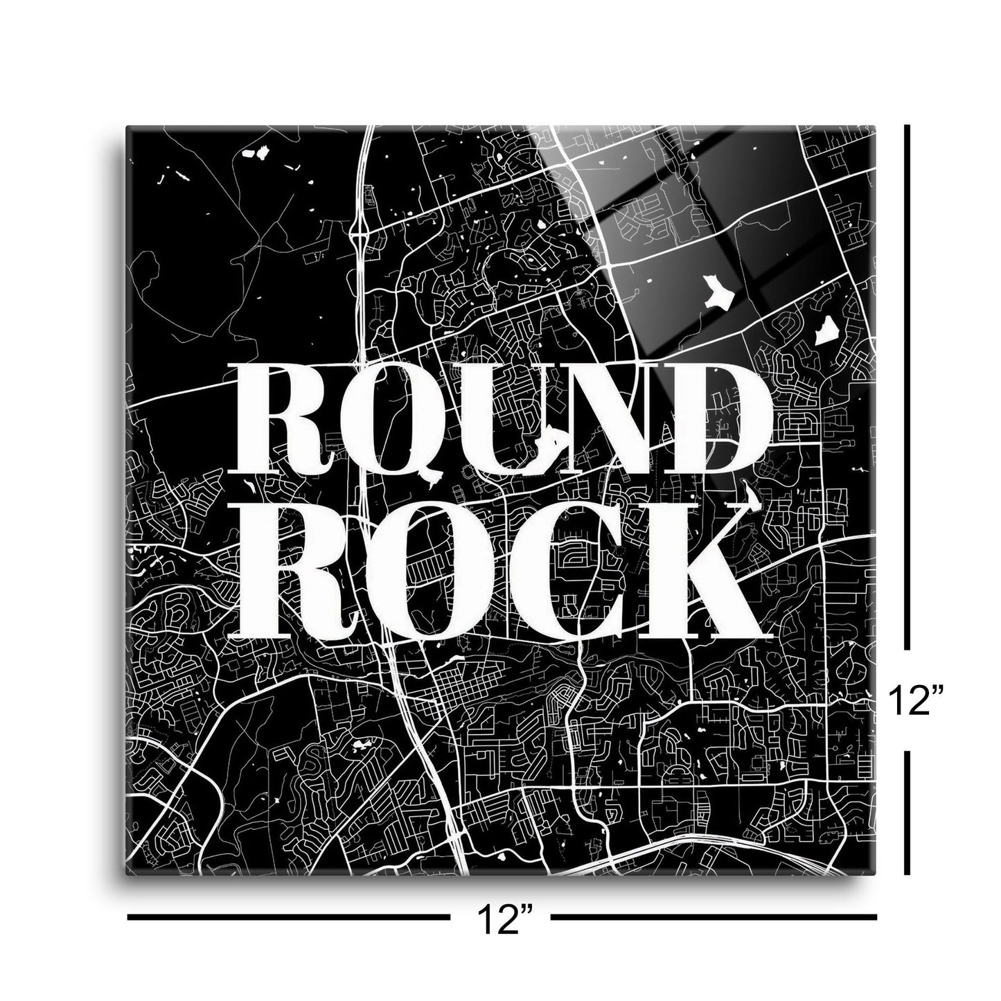Minimalistic B&W Texas Round Rock Map | Hi-Def Glass Art | Eaches | Min 1