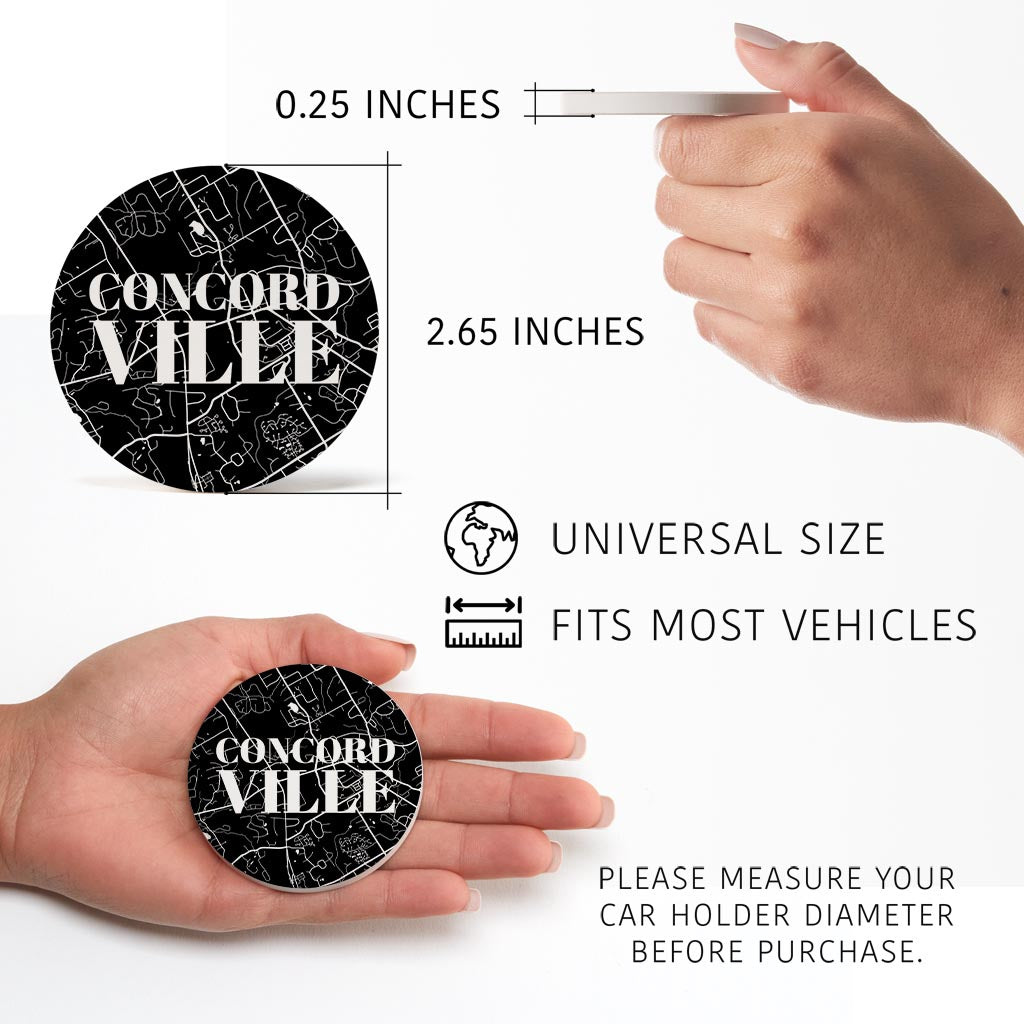 Minimalistic B&W Pennsylvania Concordville Map| Absorbent Car Coasters | Set of 2 | Min 4