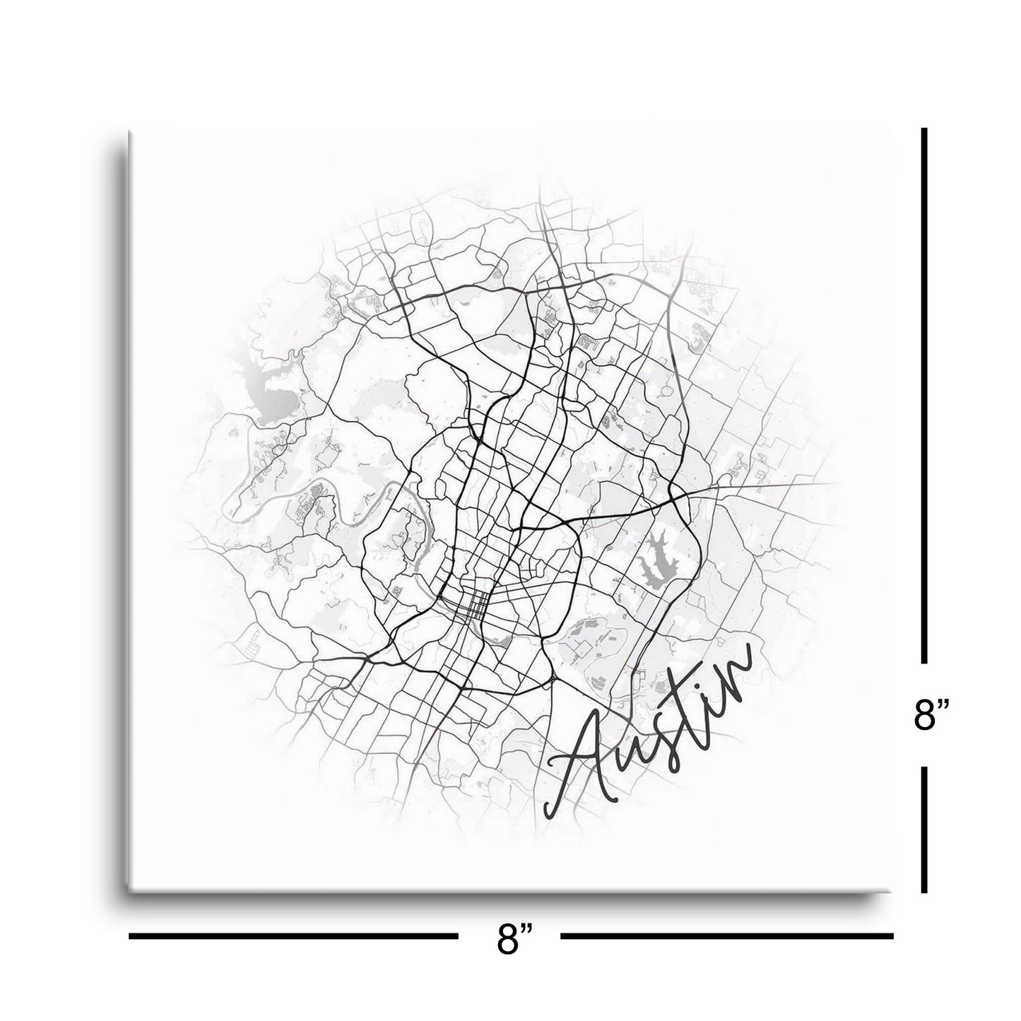 Minimalistic B&W Texas Austin Circle Map | Hi-Def Glass Art | Eaches | Min 2
