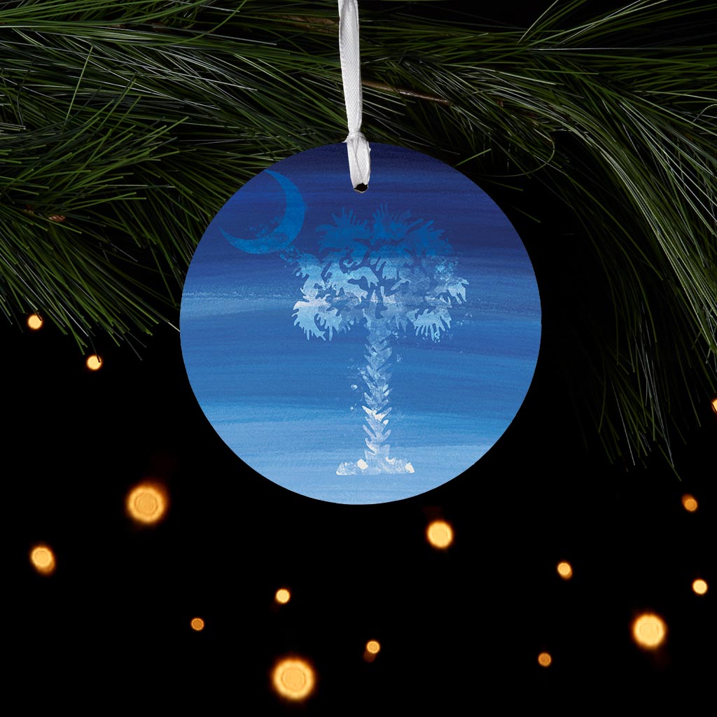 South Carolina Blue Water Color Palm Trees| Wood Ornament | Eaches | Min 6