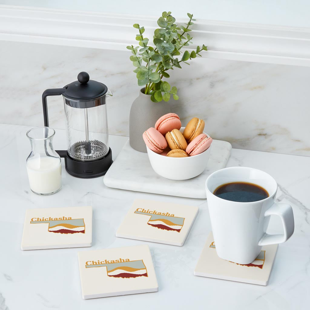Modern Minimalist Oklahoma State Chickasha | Absorbent Coasters | Set of 4 | Min 2
