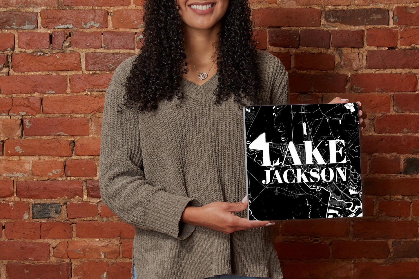 Minimalistic B&W Texas Lake Jackson Map | Wood Block | Eaches | Min 2