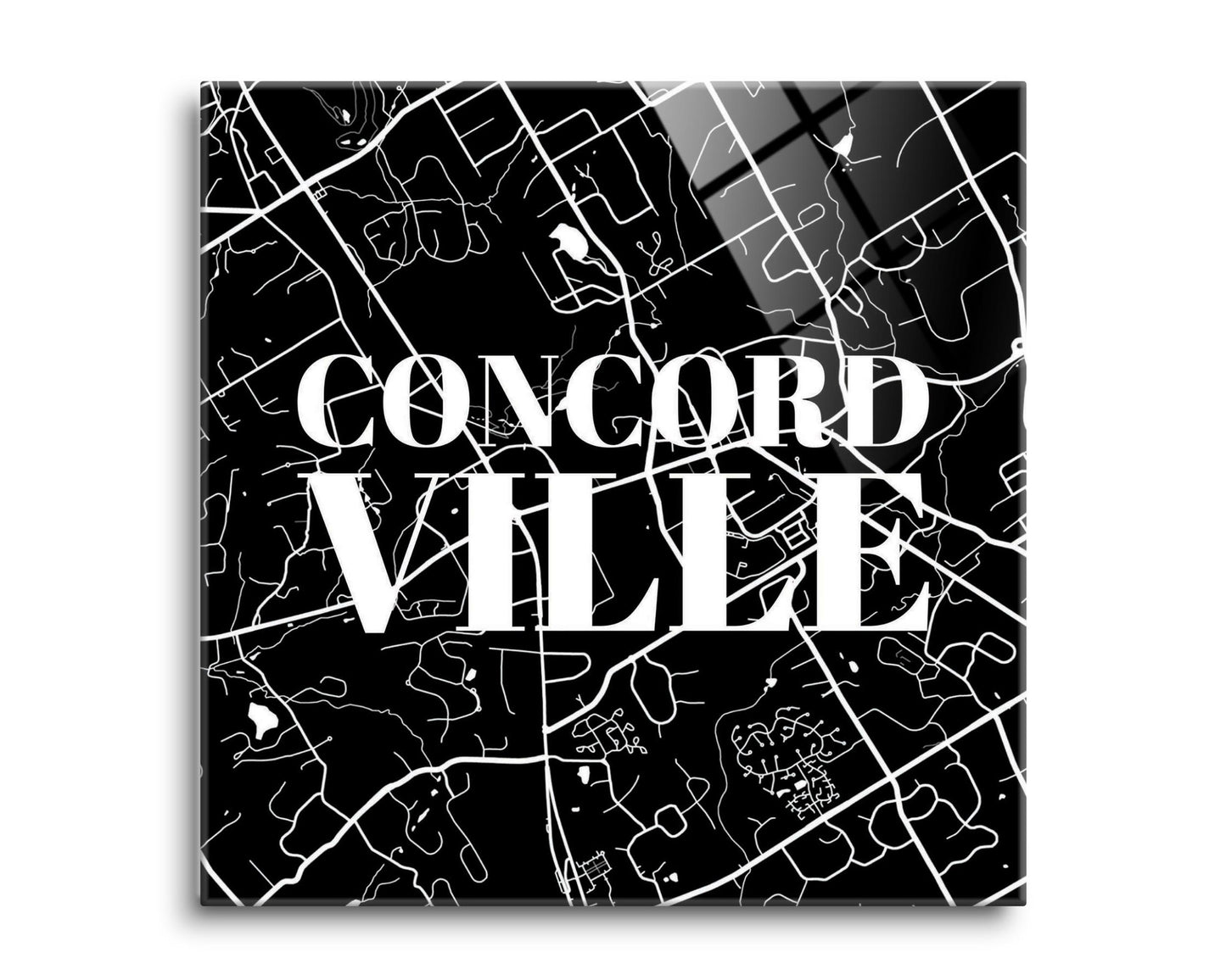 Minimalistic B&W Pennsylvania Concordville Map | Hi-Def Glass Art | Eaches | Min 2