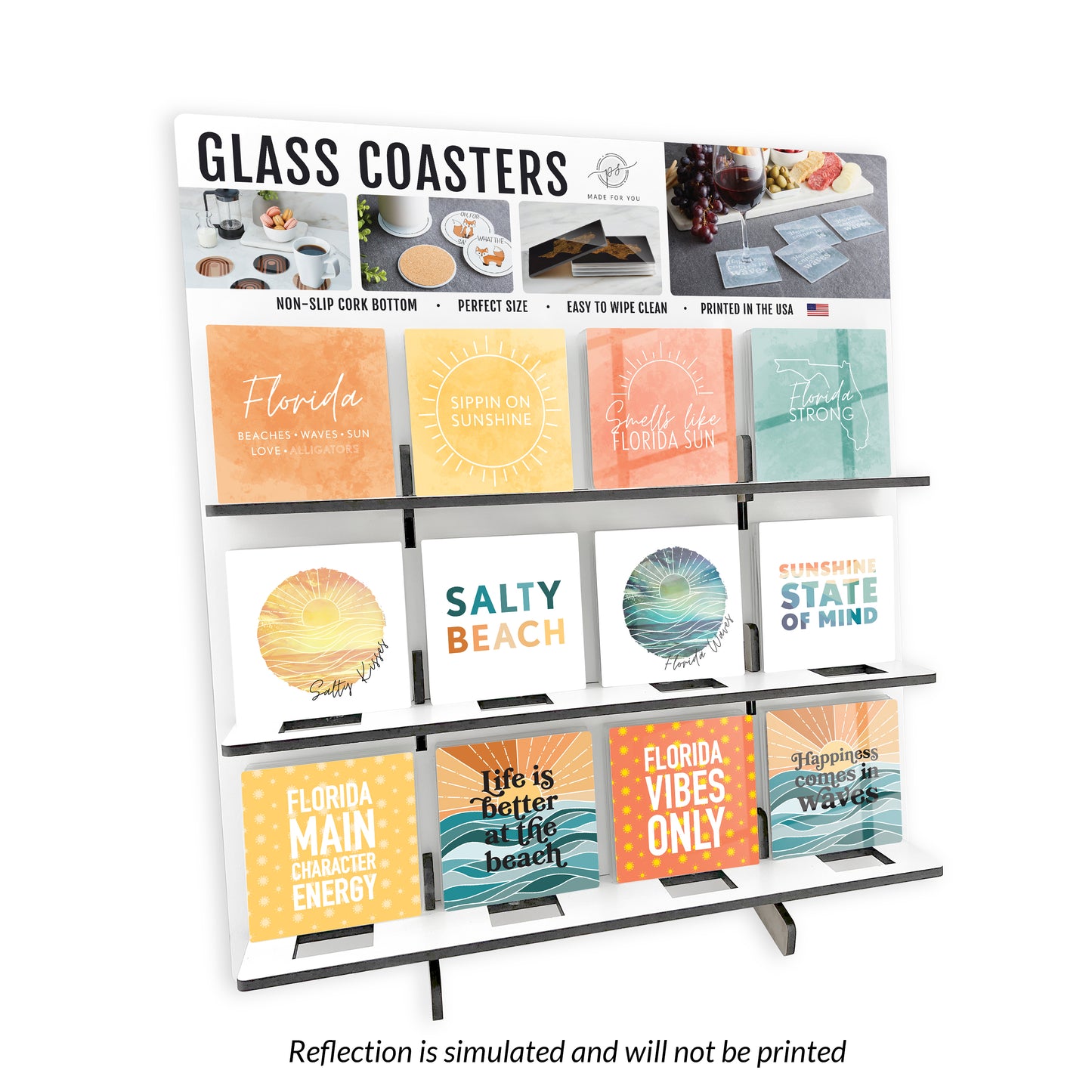 Florida 1 Theme Square Glass Coaster Loaded Display POP Min of 1