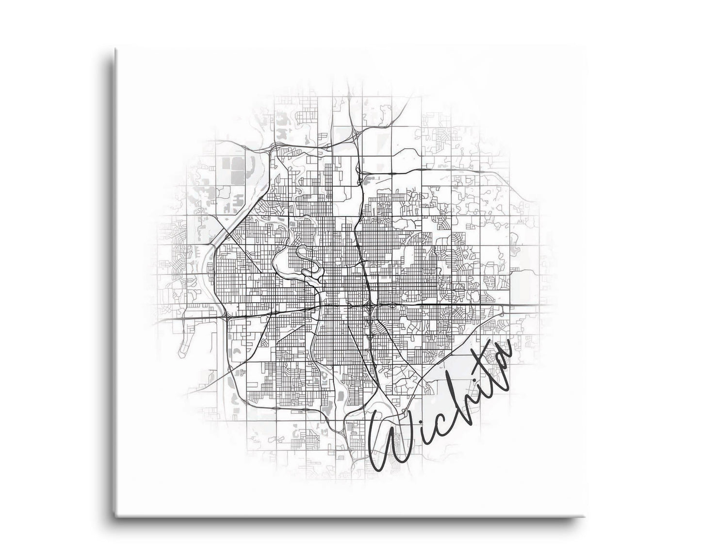 Minimalistic B&W Kansas Wichita Circle Map | Hi-Def Glass Art | Eaches | Min 2