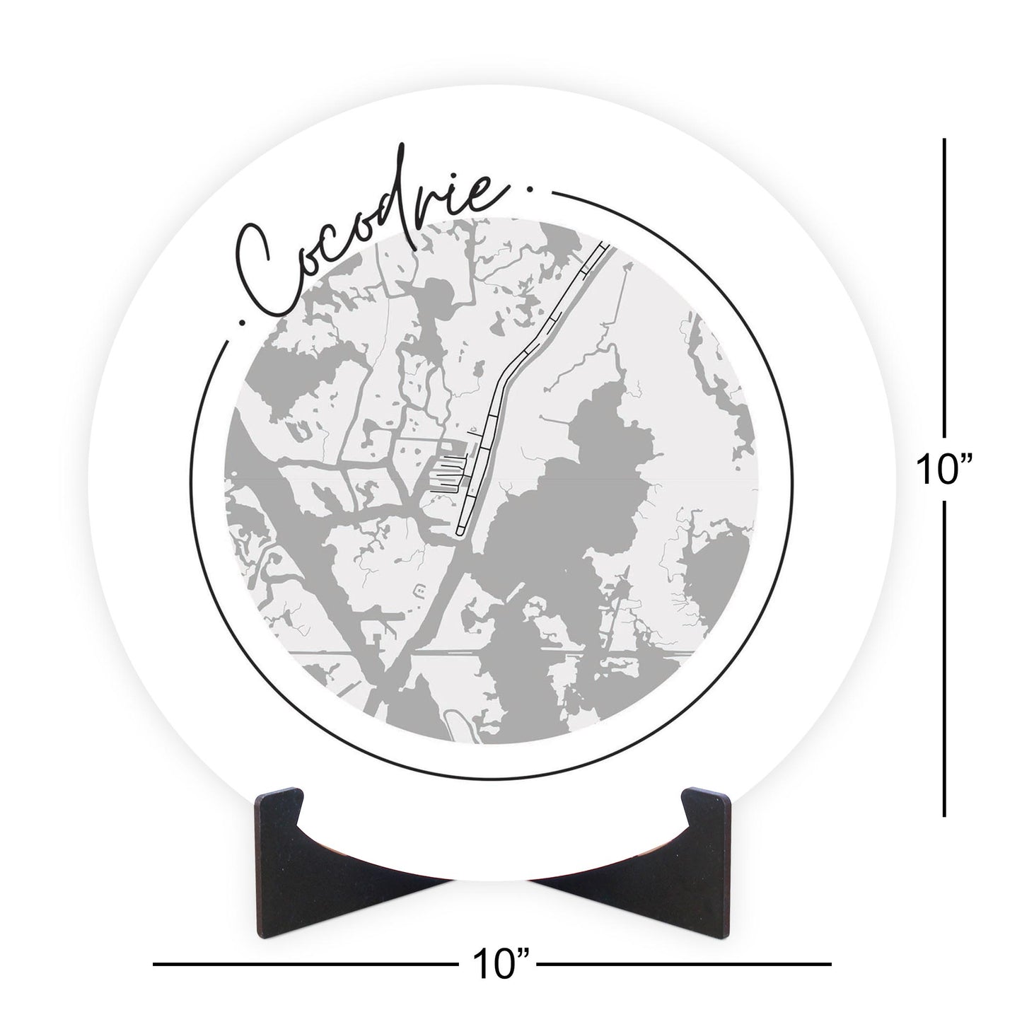 Minimalist B&W Louisiana Cocodrie Circle Map | Wood Sign | Eaches | Min 1