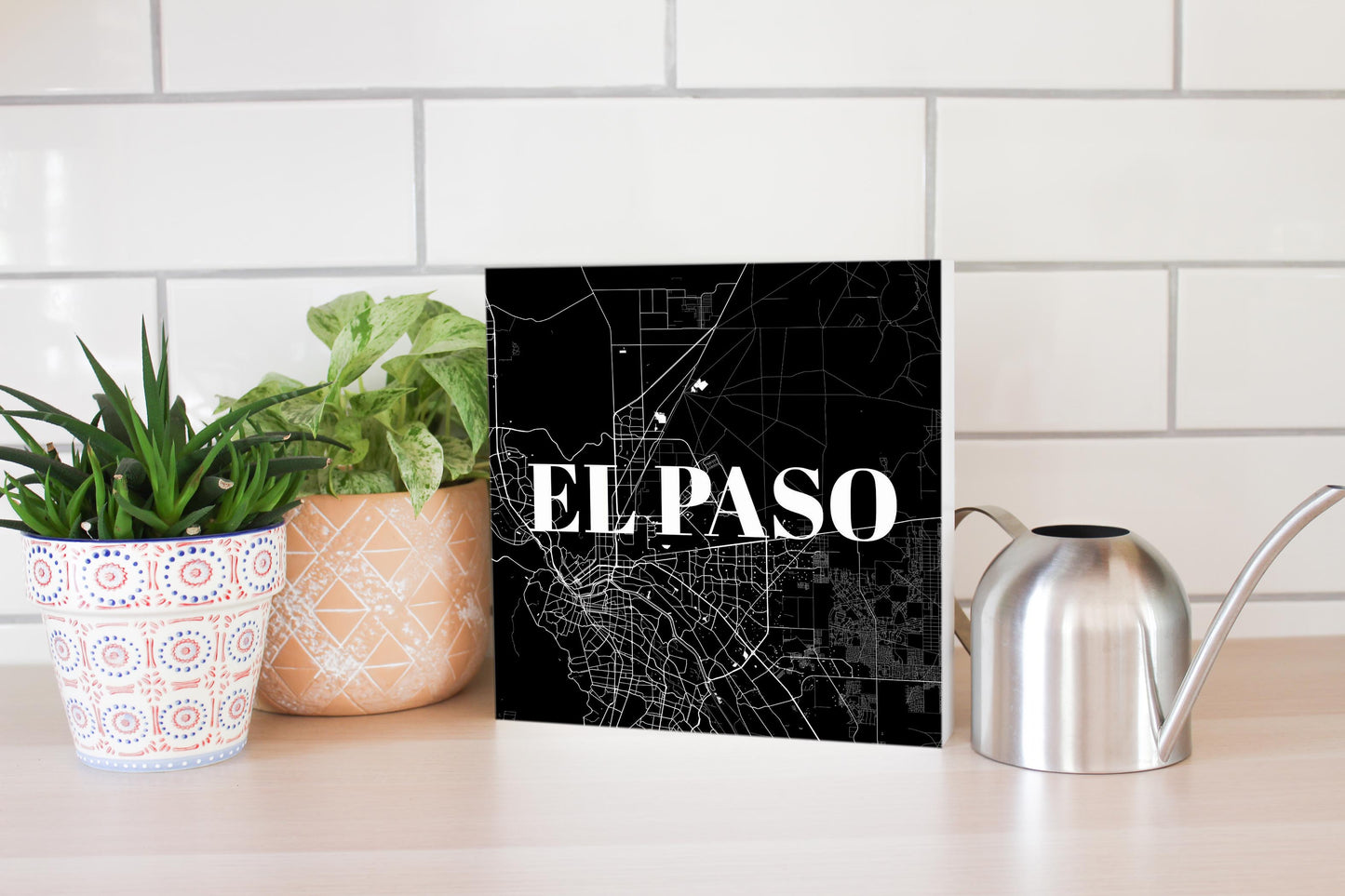 Minimalistic B&W Texas El Paso Map | Wood Block | Eaches | Min 2