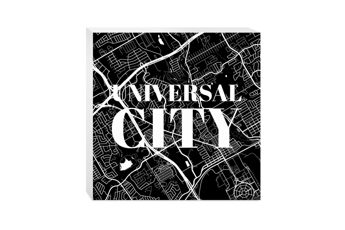 Minimalistic B&W Texas Universal City Map | Wood Block | Eaches | Min 2