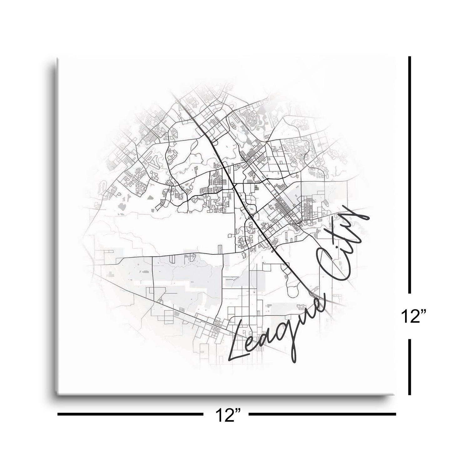 Minimalistic B&W Texas League City Circle Map | Hi-Def Glass Art | Eaches | Min 1